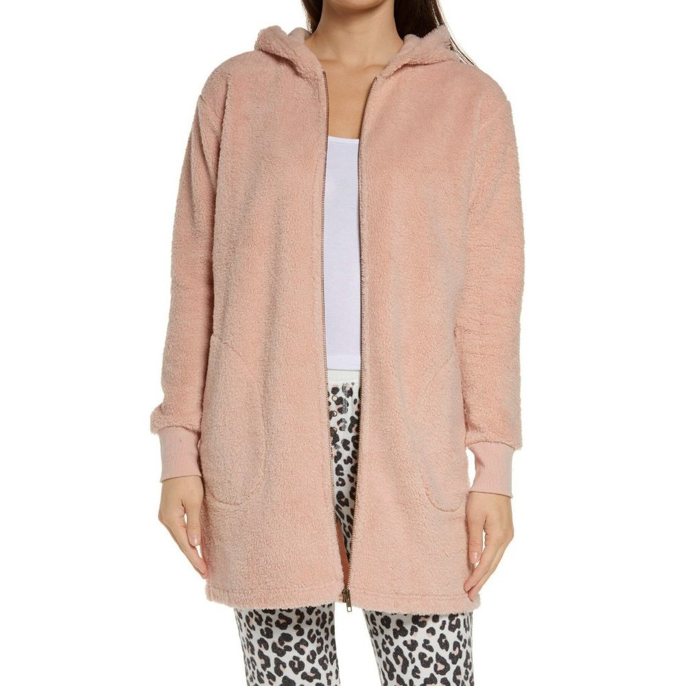 NEW BP. Women Fuzzy Blush Light Rose Sweater Dress Long Zip Comfortable Hoodie - Picture 3 of 5